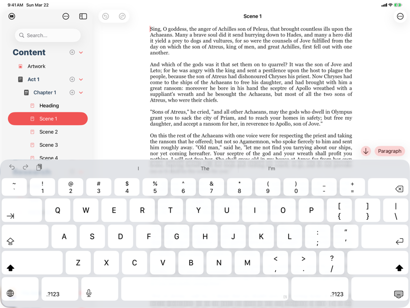 The same chapter open in Plotten on iPad